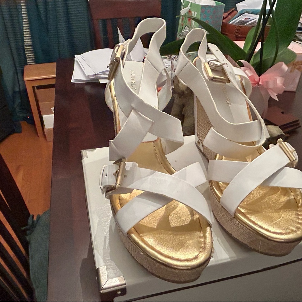 White and Gold Wedge Sandals